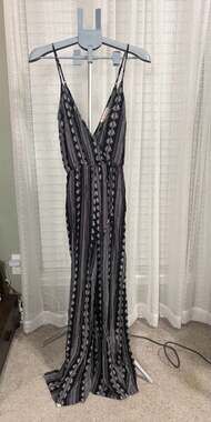 Band of Gypsies Black and White Striped Patterned Sleeveless Maxi Jumpsuit
